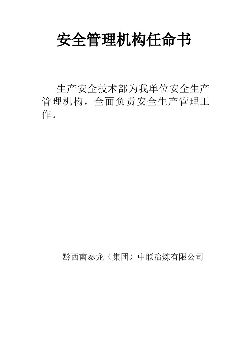 安全管理机构任命书