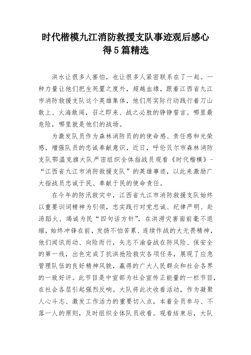 时代楷模九江消防救援支队事迹观后感心得5篇精选