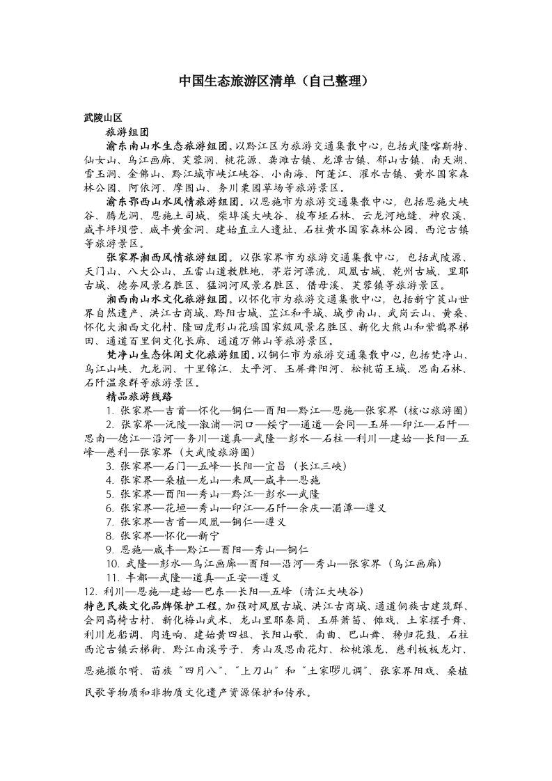 中国生态旅游区清单