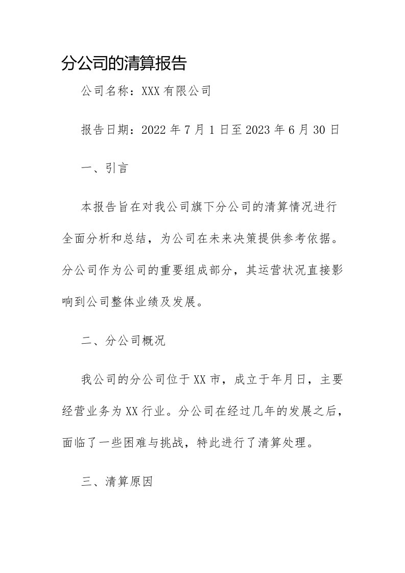 分公司的清算报告