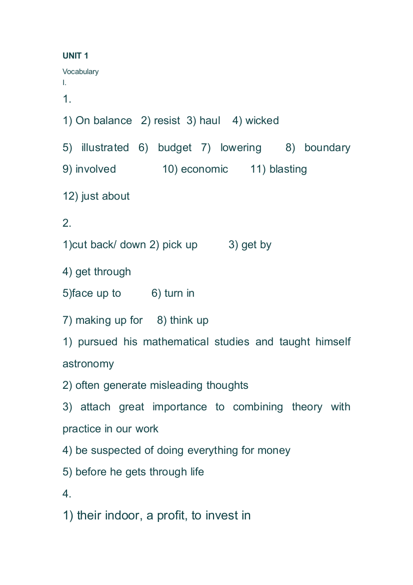 全新版大学英语综合教程3(第二版)课后答案unit-1-4