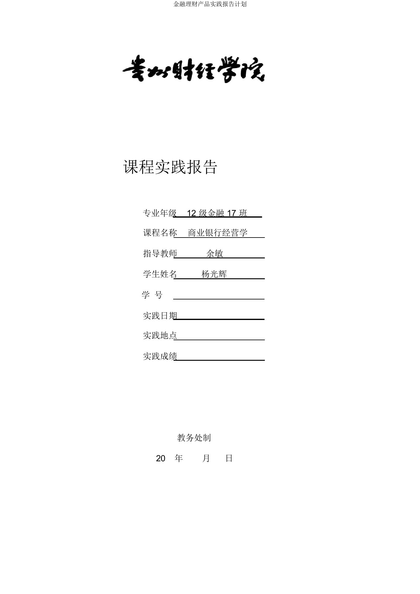 金融理财产品实践报告计划