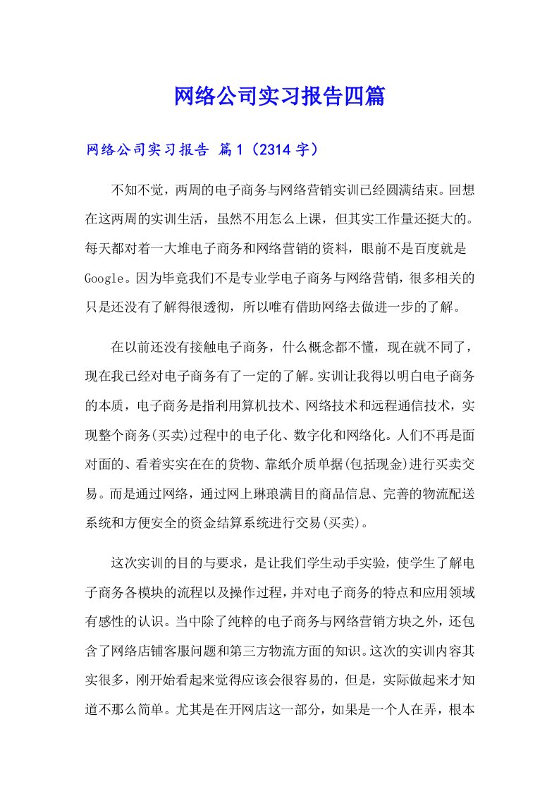 网络公司实习报告四篇