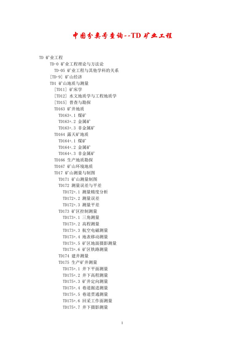 中图分类号查询--TD矿业工程