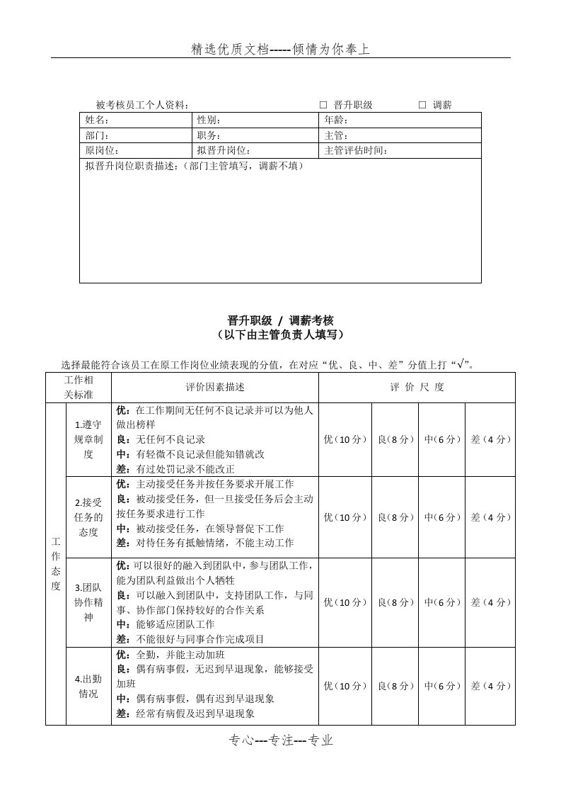 员工晋升职级调薪考核表(共4页)