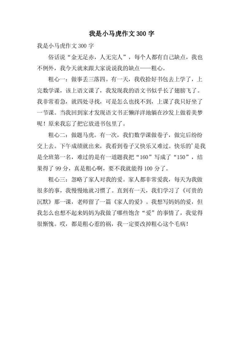 我是小马虎作文300字