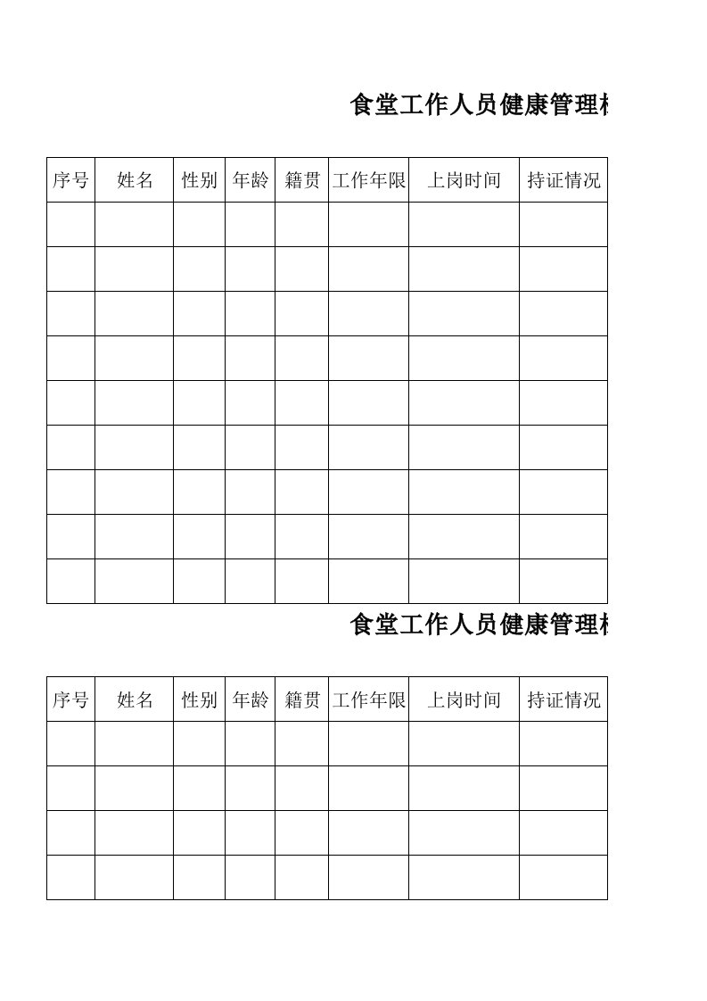 1食堂工作人员健康管理档案