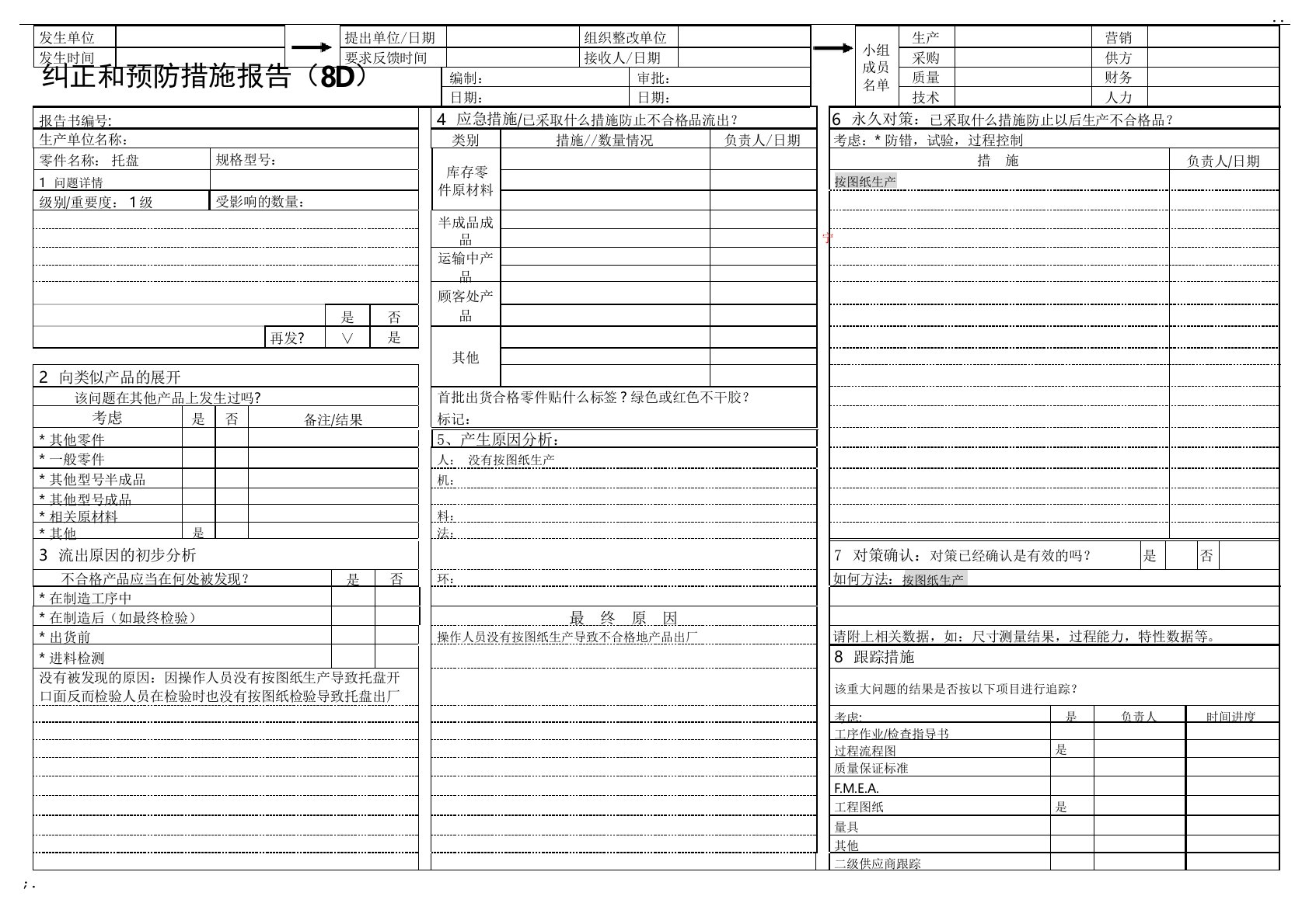 8D报告-纠正预防措施报告