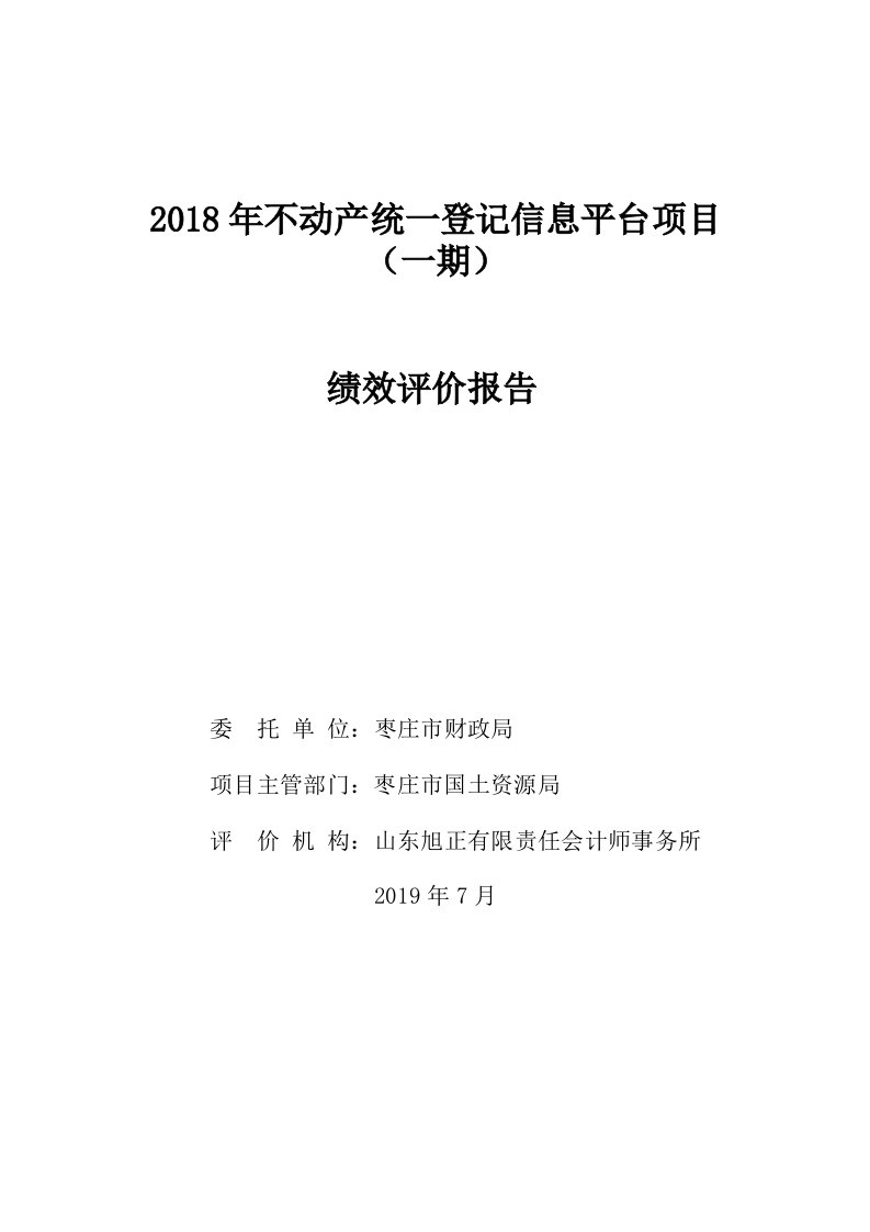 2018年不动产统一登记信息平台项目一期绩效评价报告