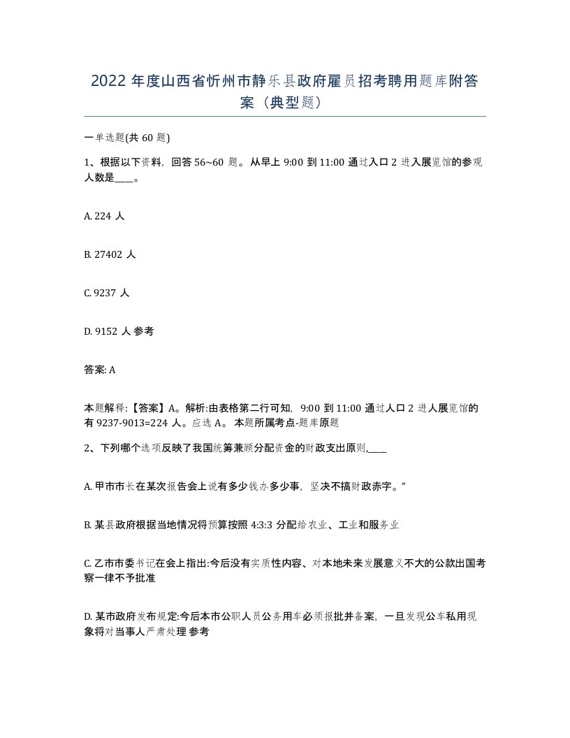 2022年度山西省忻州市静乐县政府雇员招考聘用题库附答案典型题