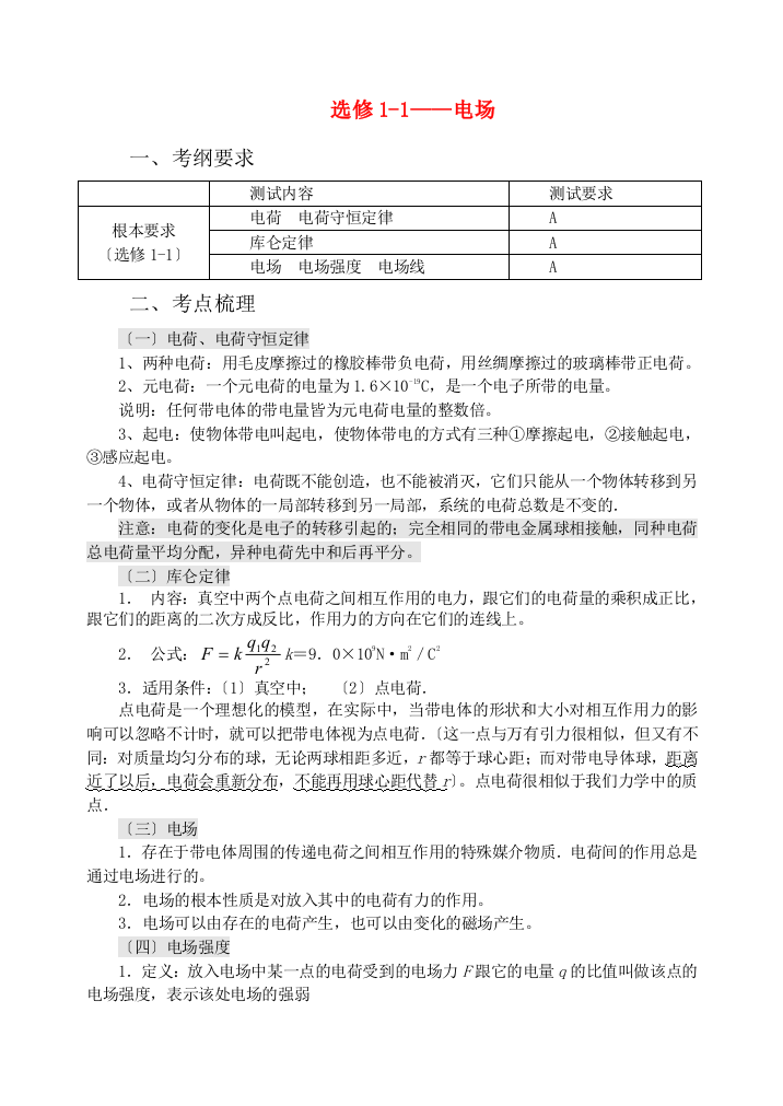 （高中物理）选修11电场