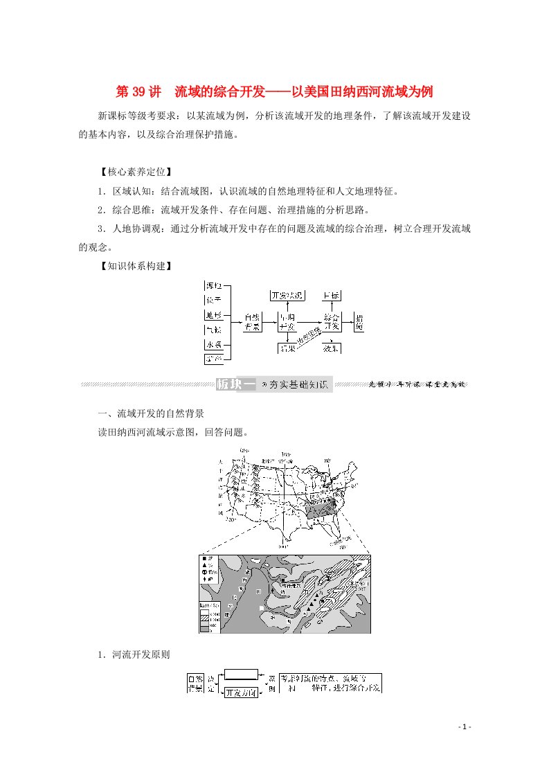 2022届高考地理一轮复习第十六章生态脆弱区治理与流域综合开发39流域的综合开发__以美国田纳西河流域为例学案新人教版20210608284