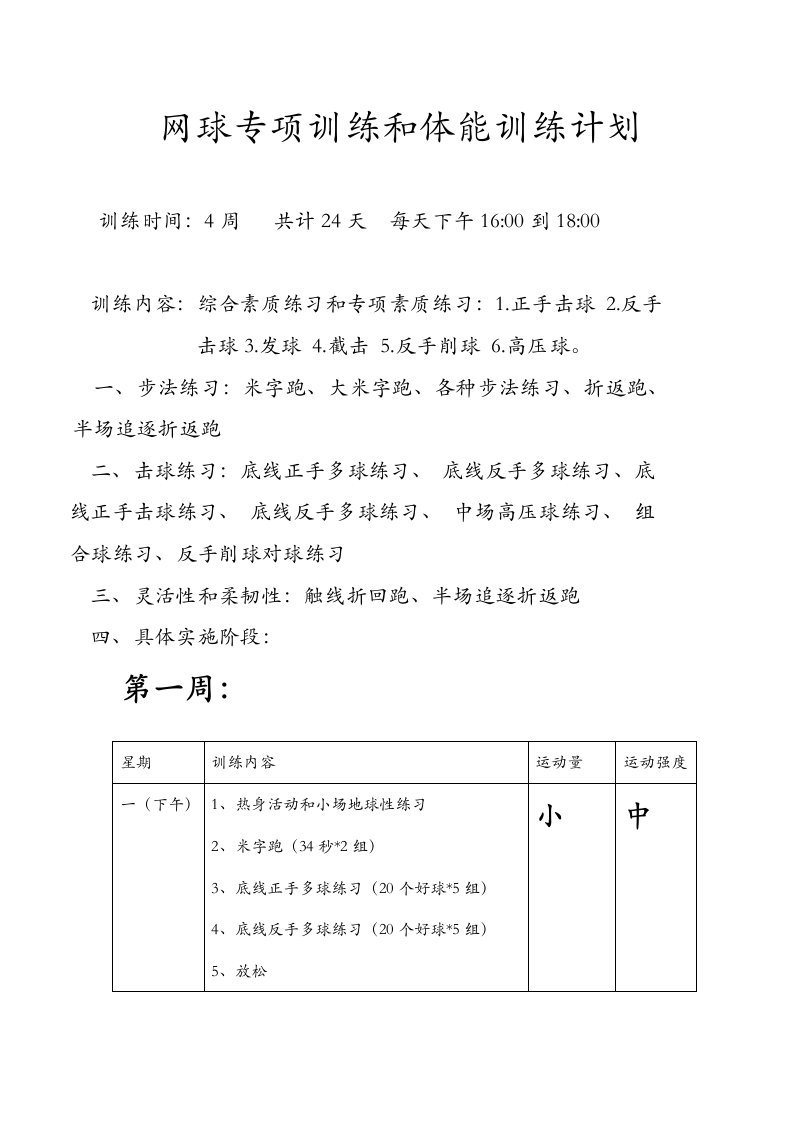 网球训练计划和体能训练计划及网球教练工作总结