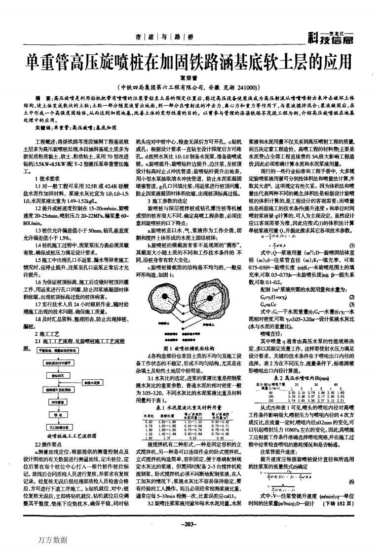 单重管高压旋喷桩在加固铁路涵基底软土层的应用