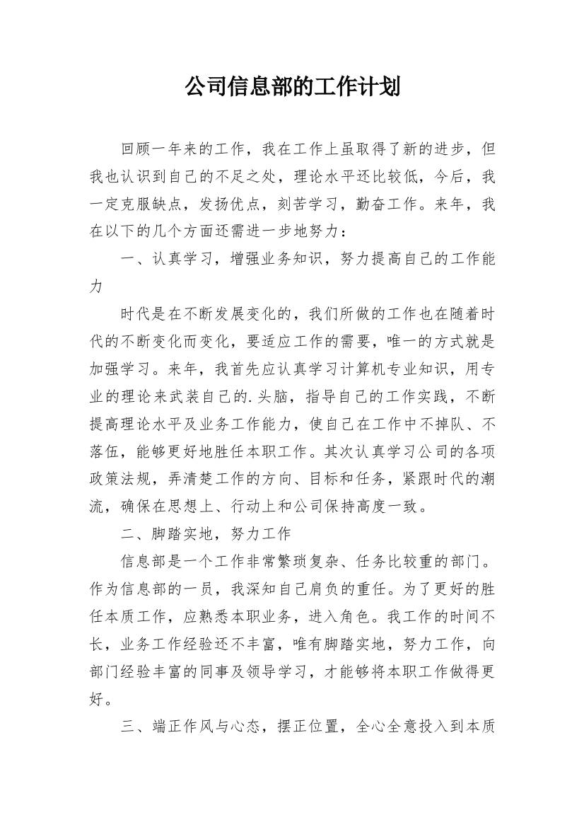 公司信息部的工作计划_1