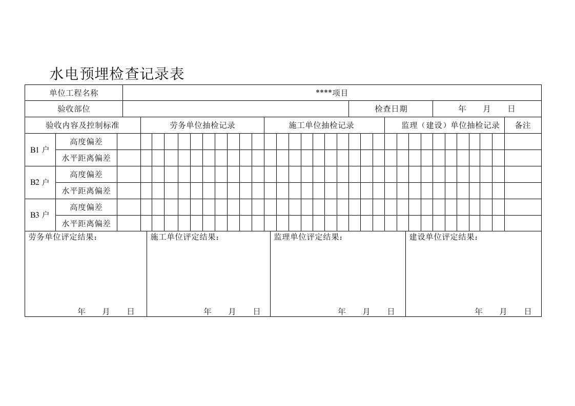 水电预埋检查记录表