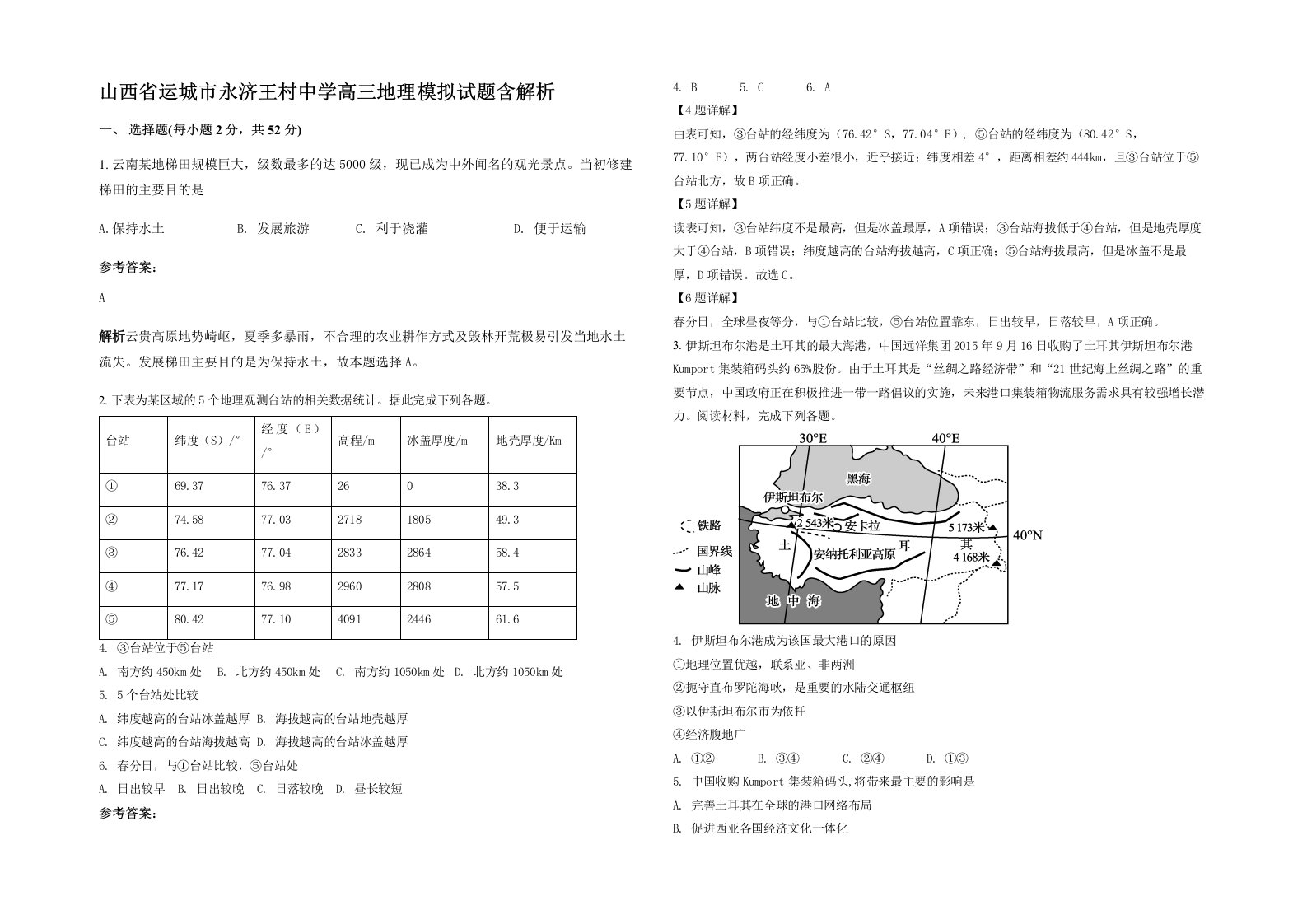 山西省运城市永济王村中学高三地理模拟试题含解析