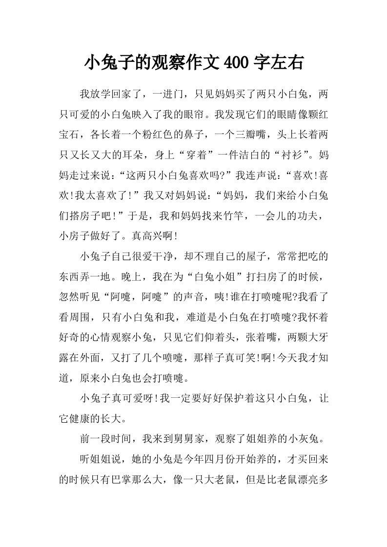 小兔子的观察作文400字左右