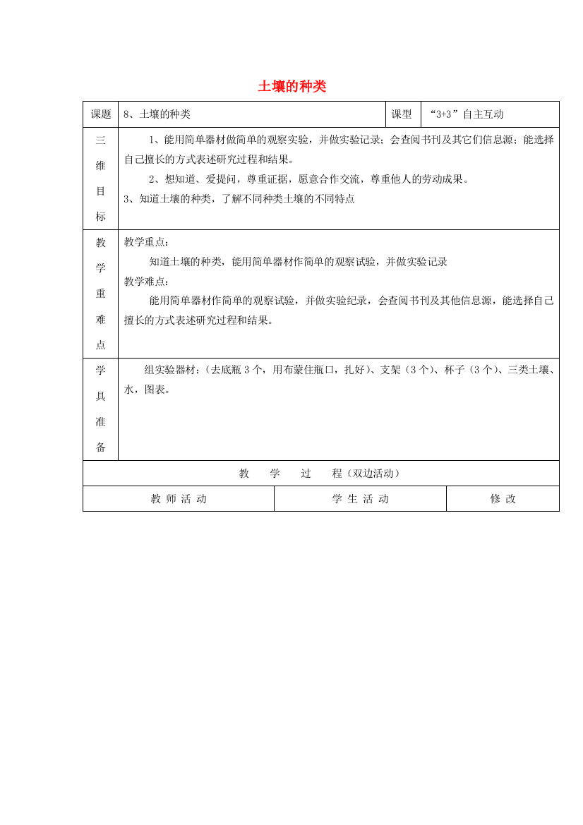 三年级科学下册《土壤的种类》教案2