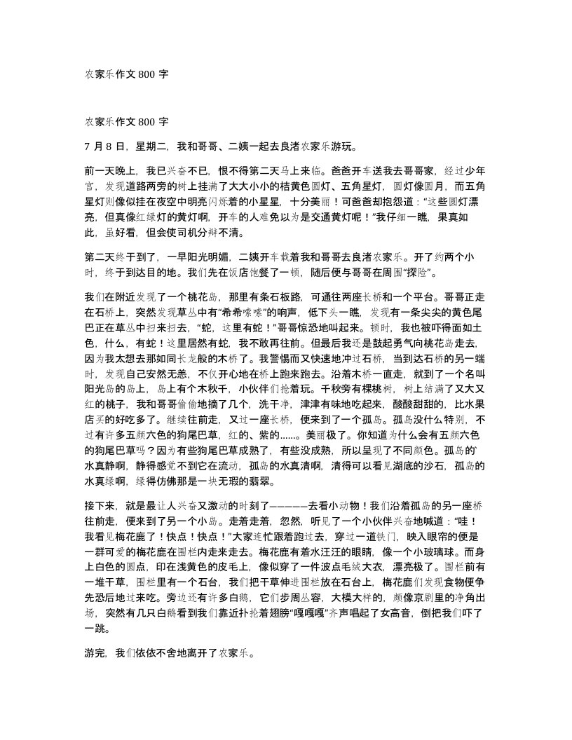 农家乐作文800字