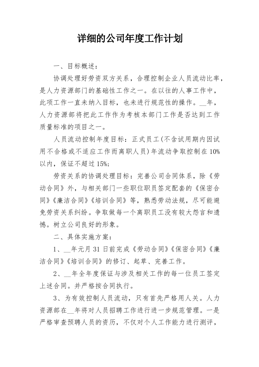 详细的公司年度工作计划