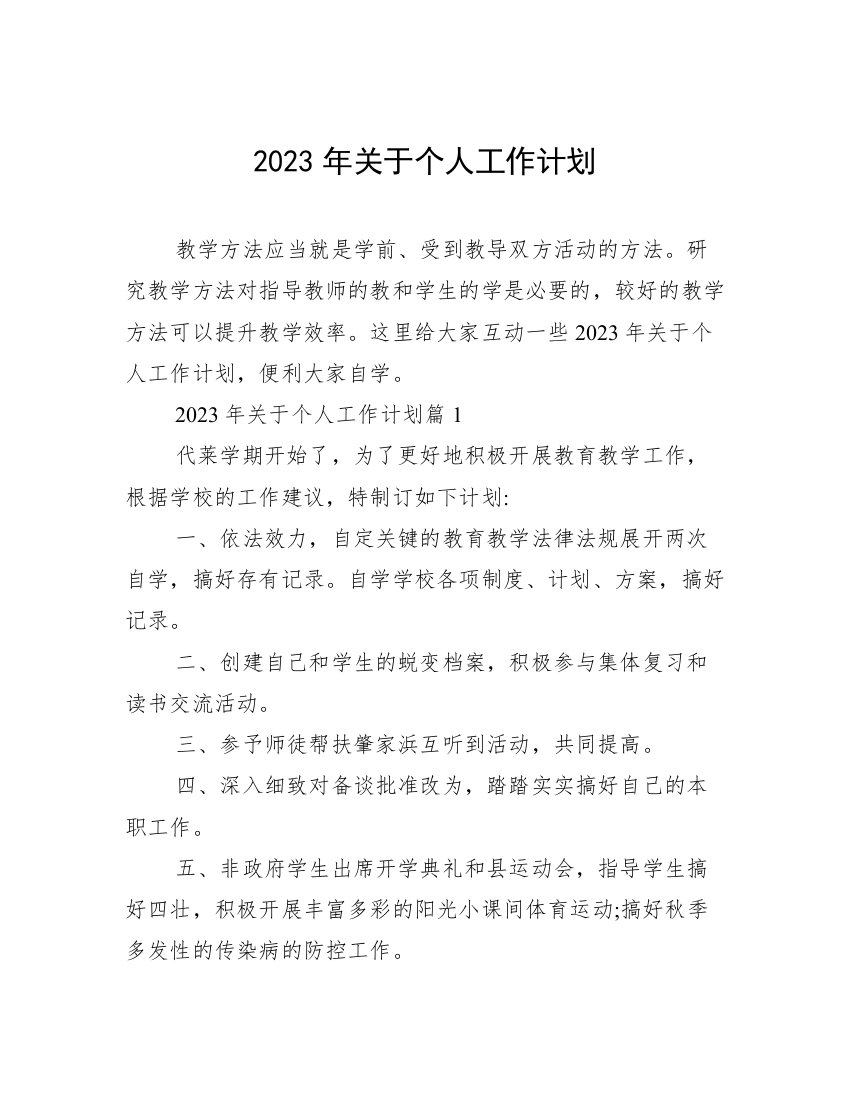 2023年关于个人工作计划