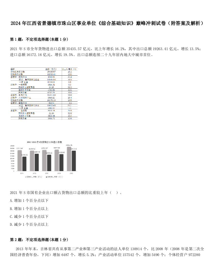 2024年江西省景德镇市珠山区事业单位《综合基础知识》巅峰冲刺试卷（附答案及解析）