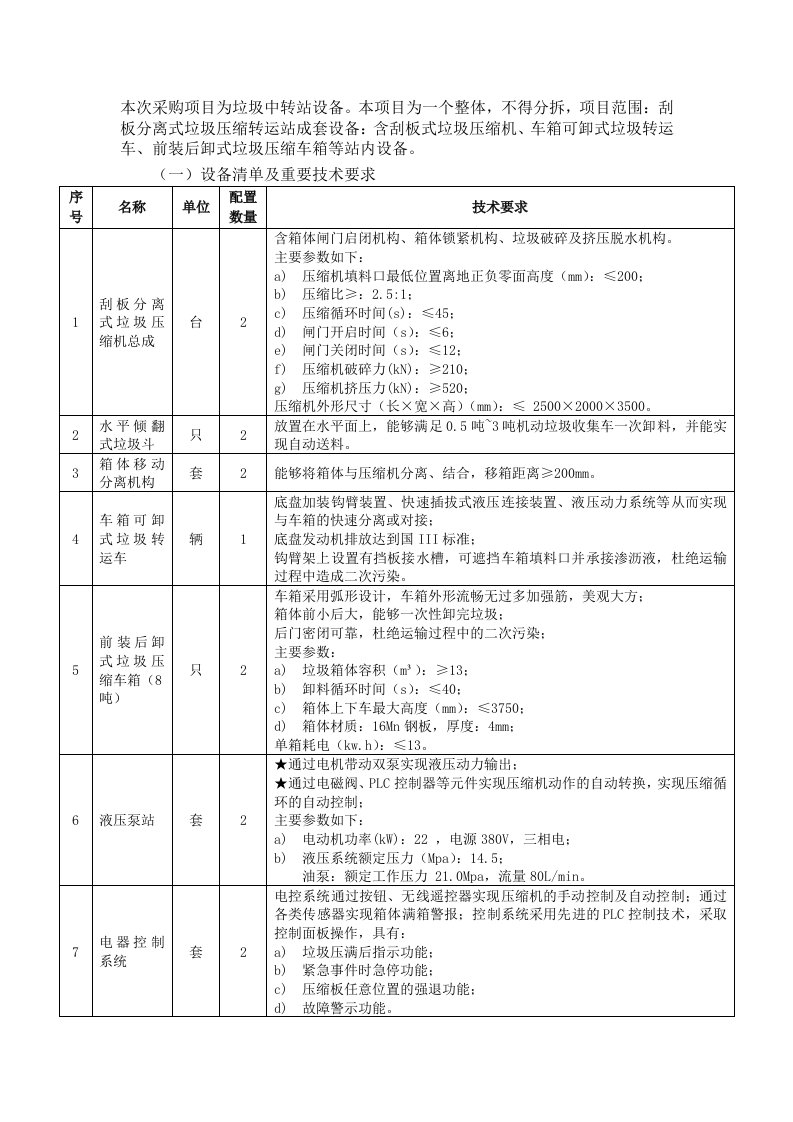 垃圾中转站设备