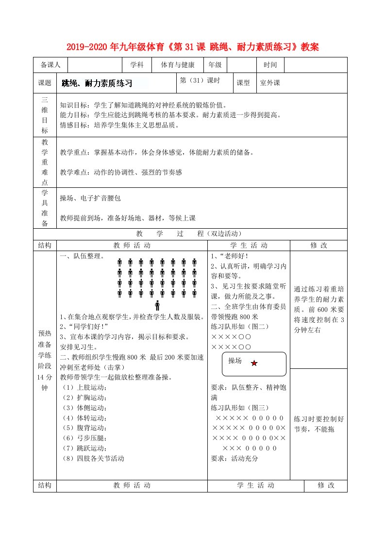 2019-2020年九年级体育《第31课