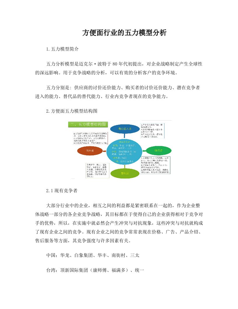 方便面行业-五力模型