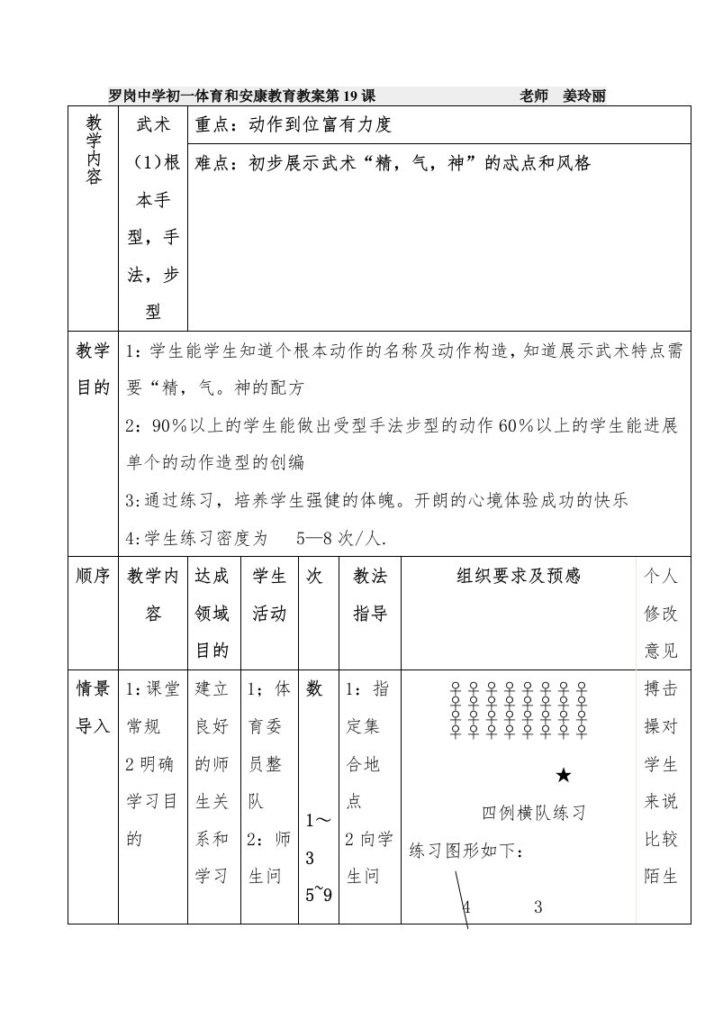 罗岗中学初一体育与健康教育教案第19课