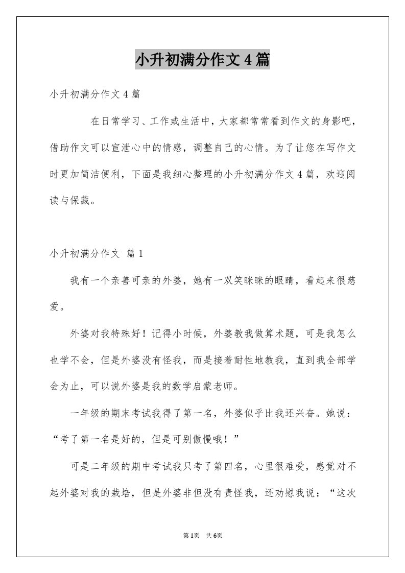 小升初满分作文4篇汇编