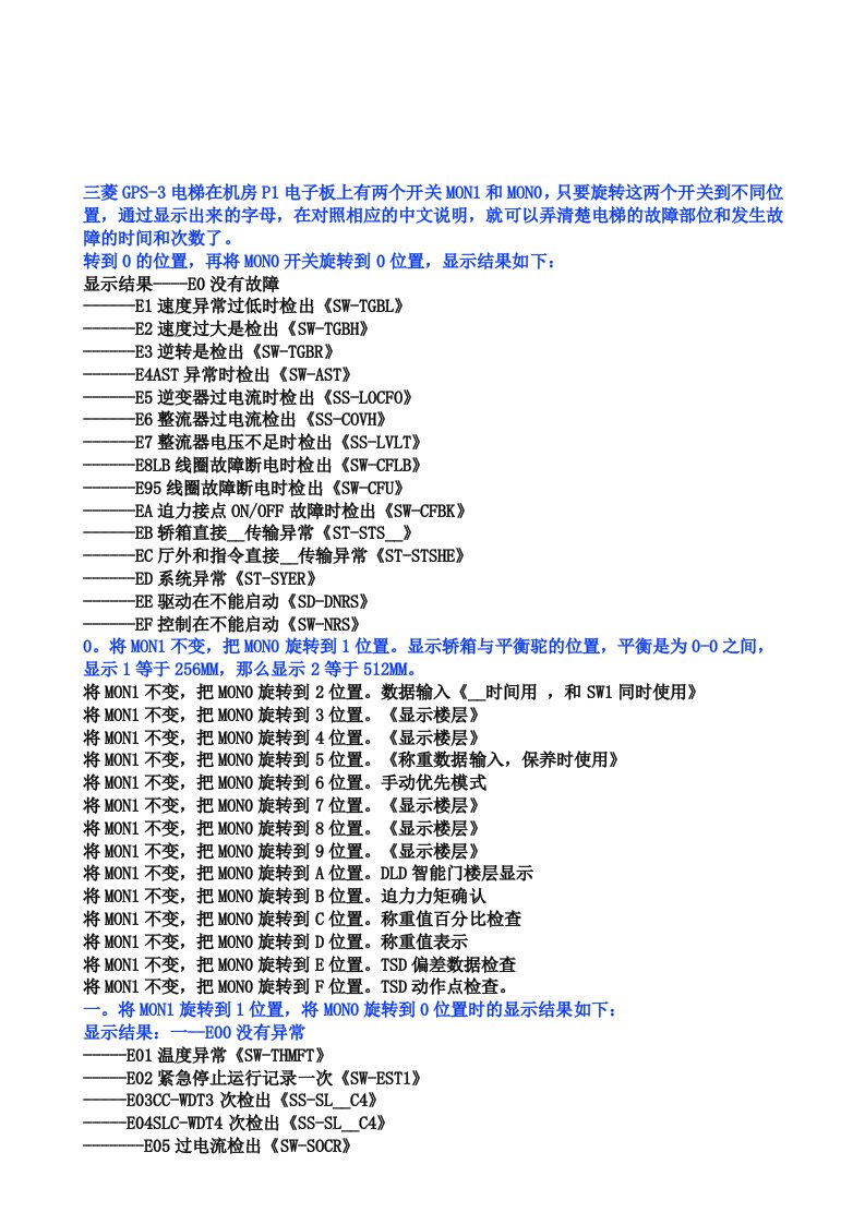 三菱GPS3电梯故障查询表