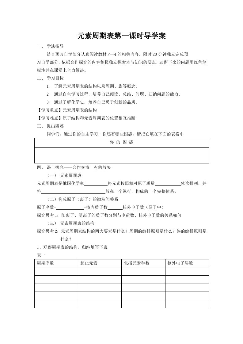 元素周期表导学案