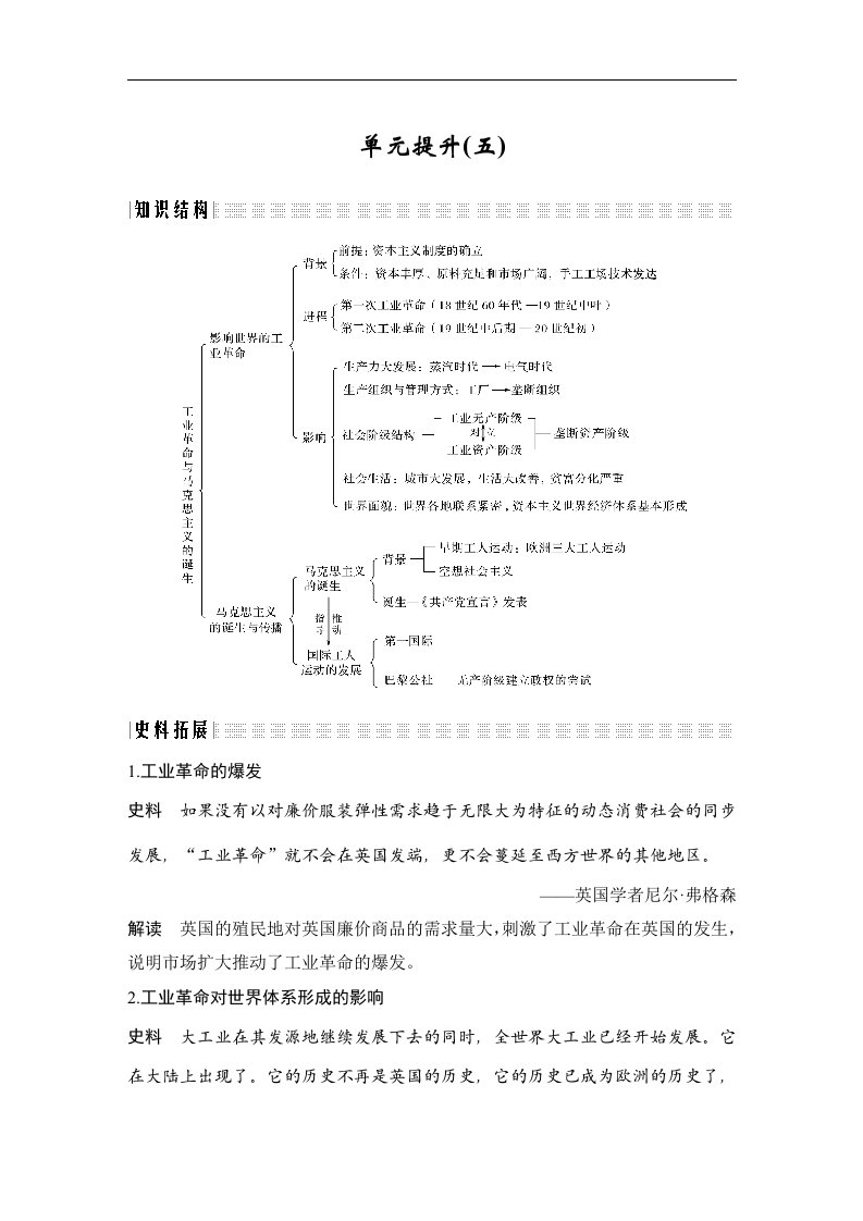 19-20版-单元提升第五单元工业革命与马克思主义的诞生（创新设计）