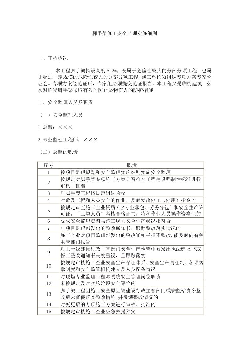 脚手架施工安全监理实施细则