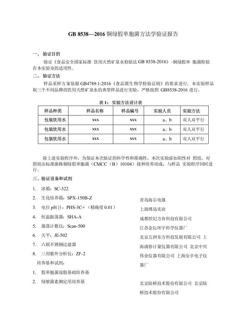 铜绿假单胞菌方法学验证报告