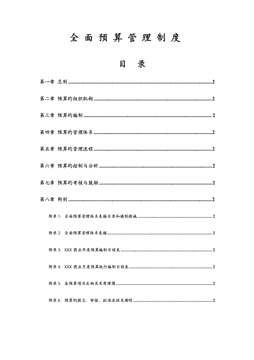 医药行业-全面具体预算管理新版制度