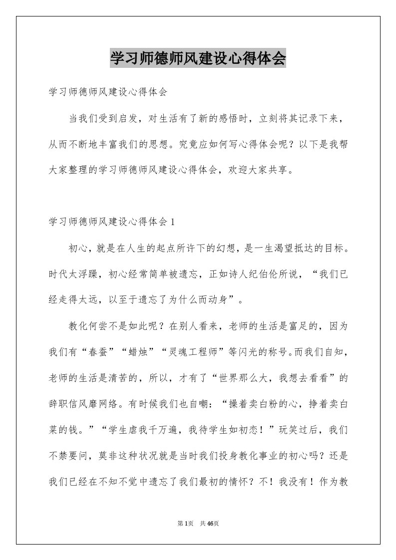 学习师德师风建设心得体会例文