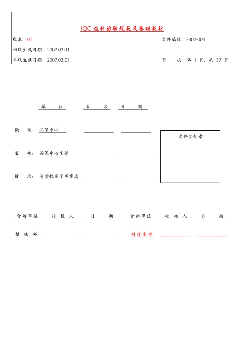 IQC进料检验规范及教学基础