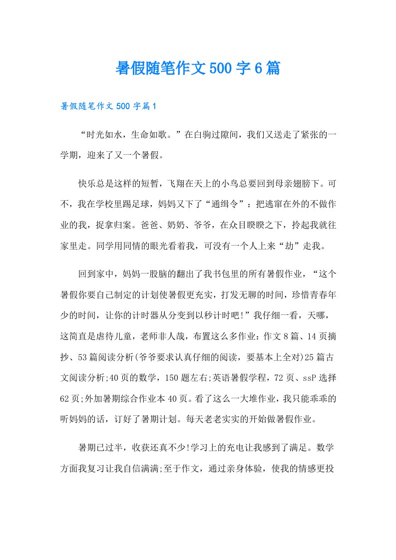 暑假随笔作文500字6篇