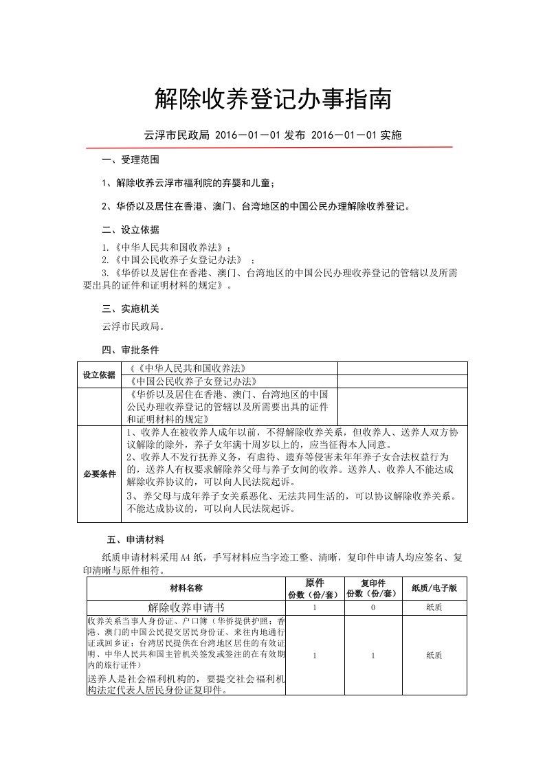 解除收养登记办指南