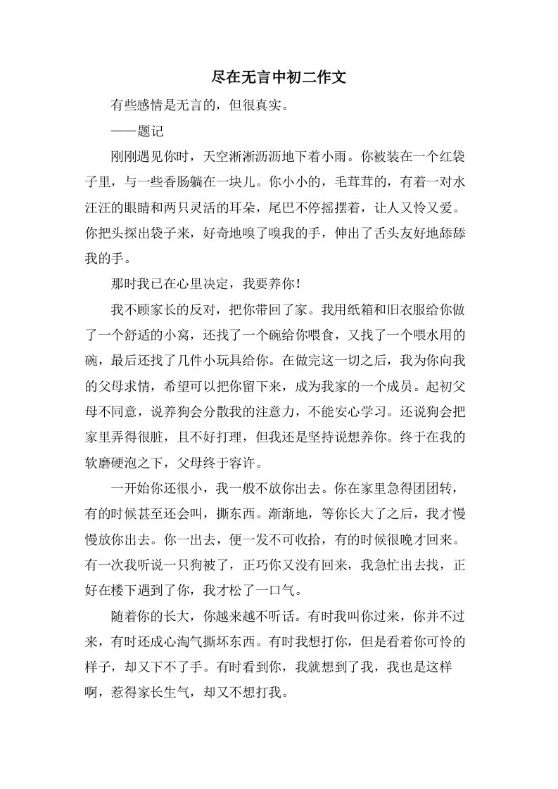 尽在无言中初二作文