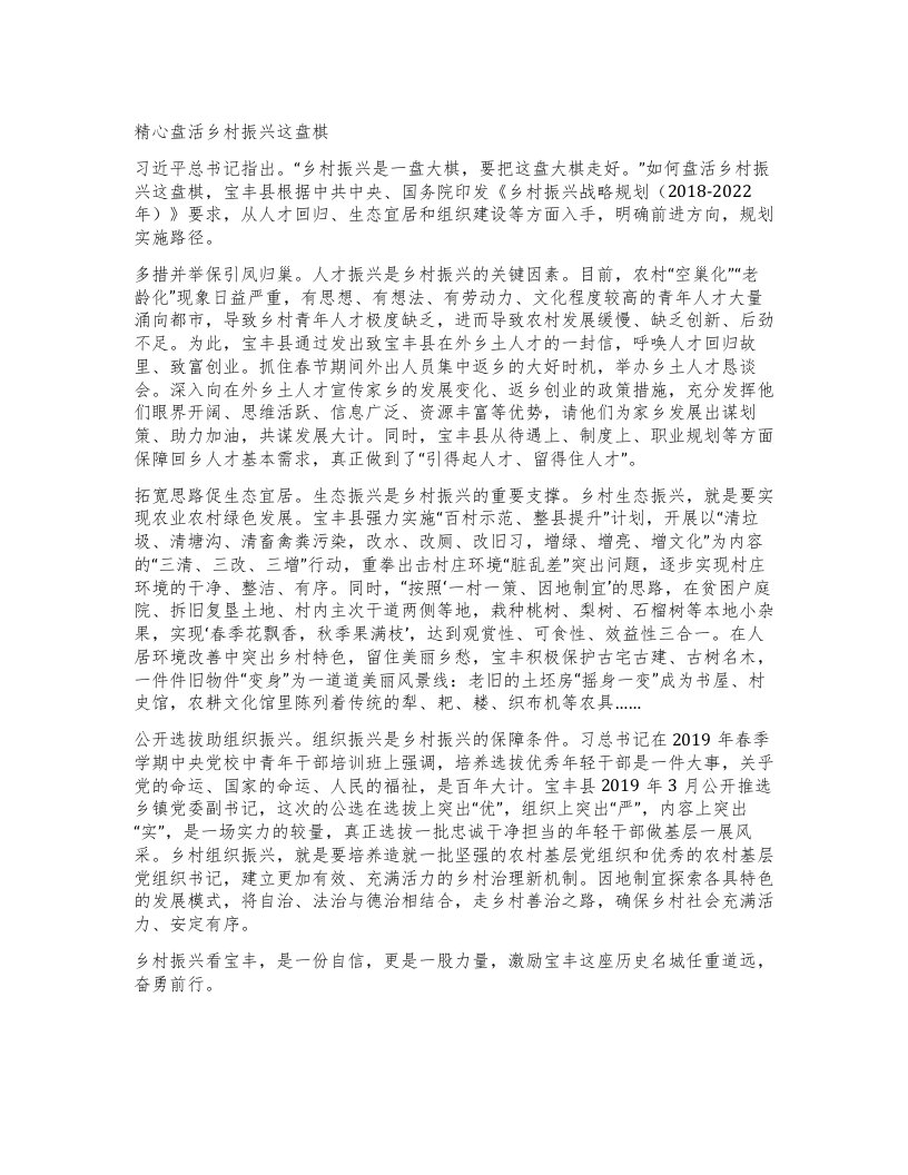 精心盘活乡村振兴这盘棋