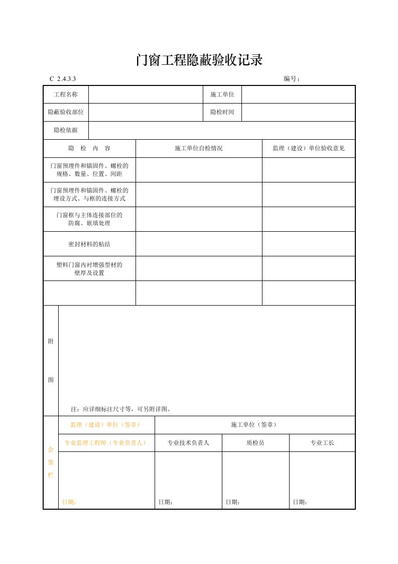 建筑工程-门窗工程隐蔽验收记录