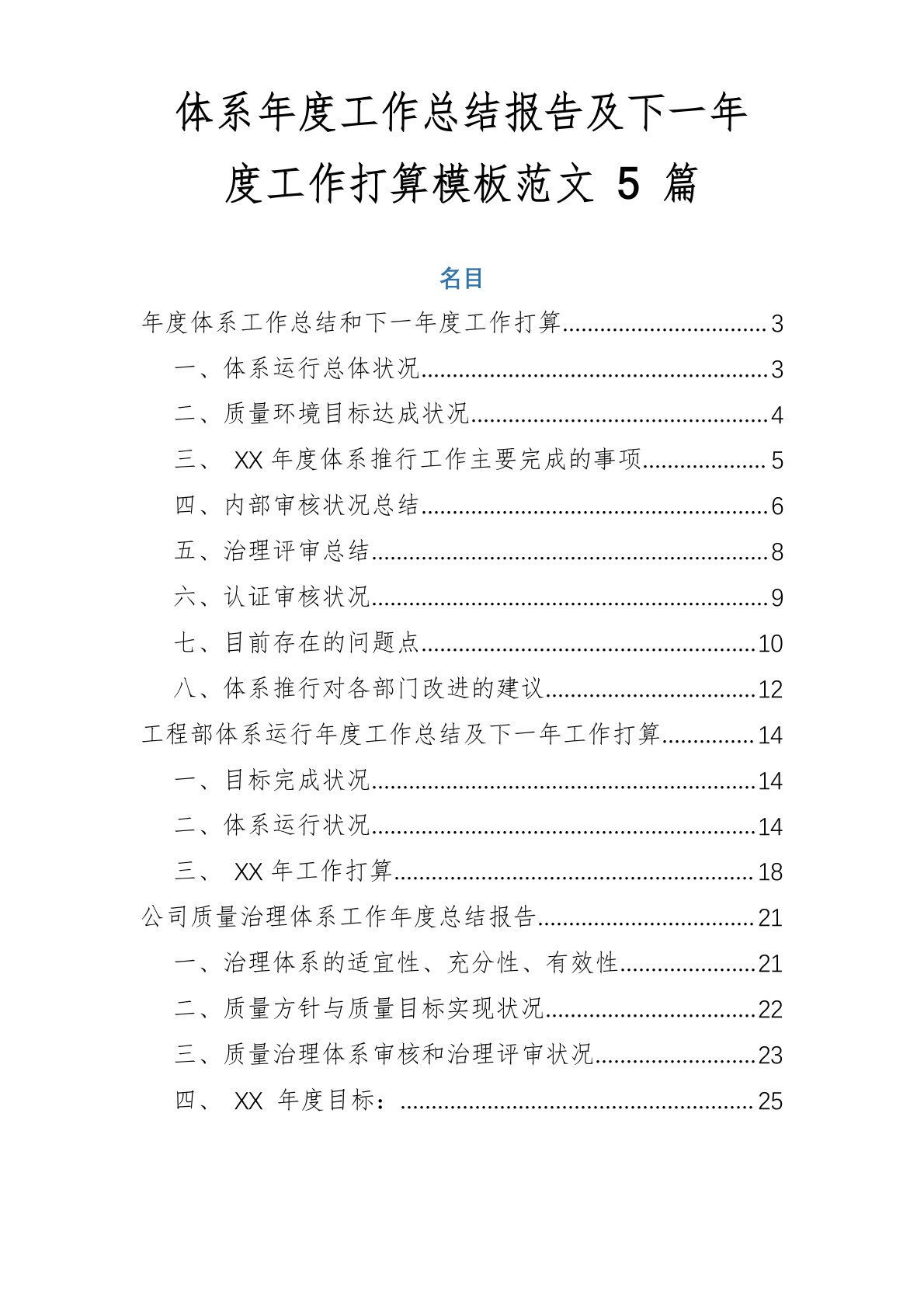 体系年度工作总结报告及下一年度工作计划模板范文5篇