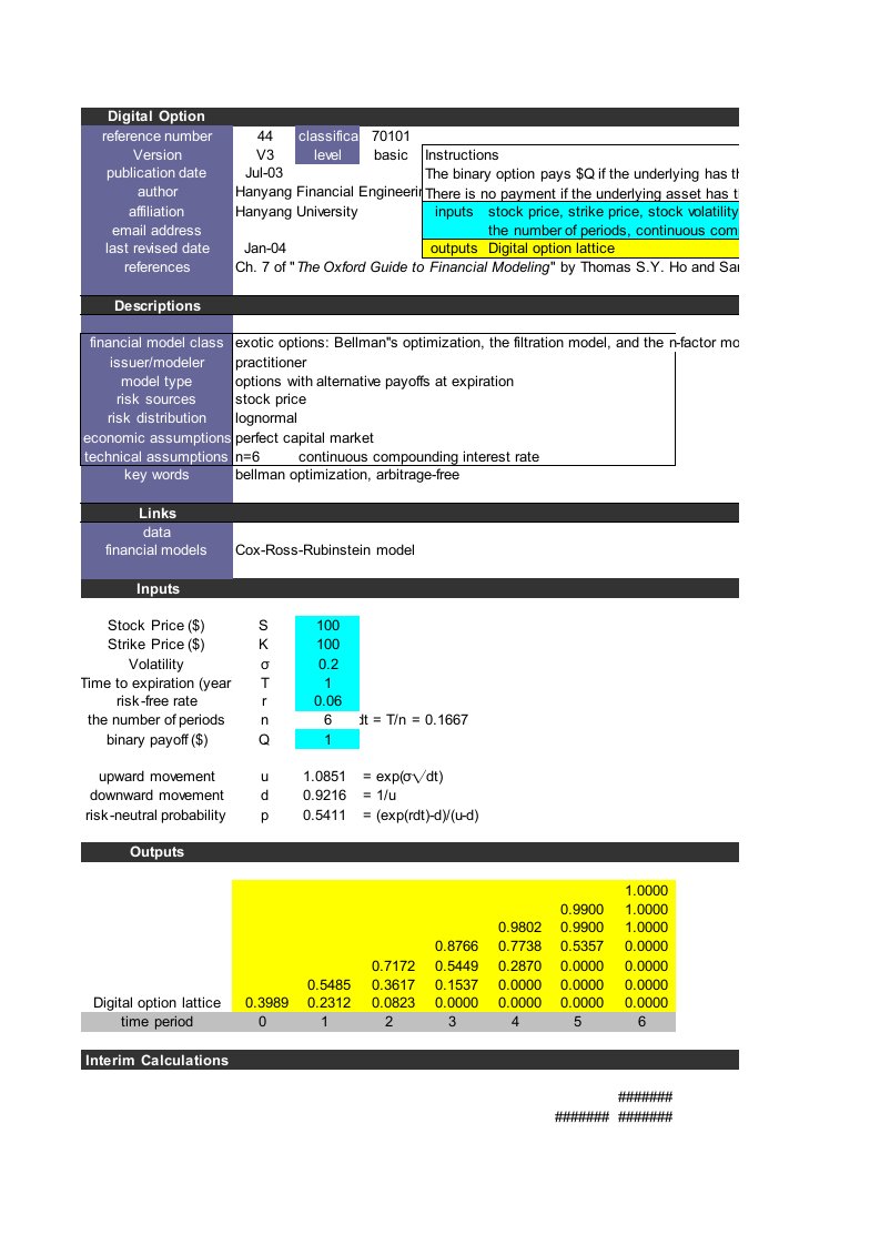 金融建模DigitalOptionV