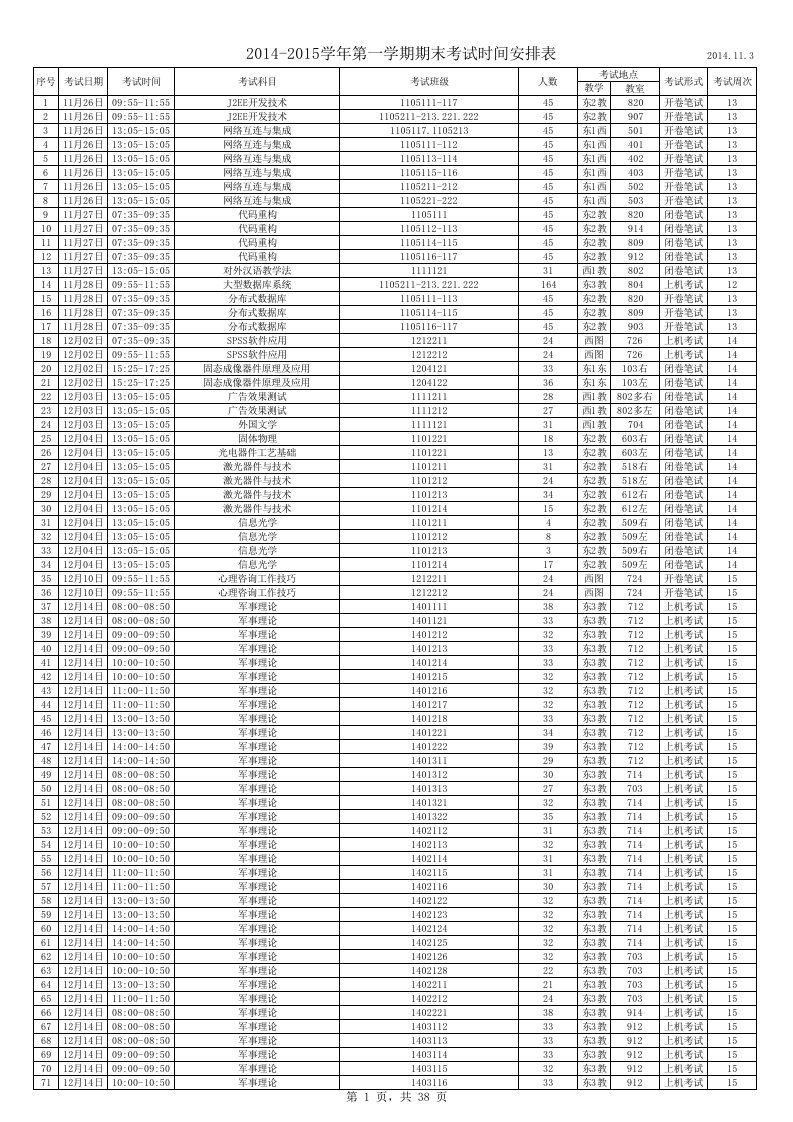 时间管理-XXXXXXXX学年第一学期期末考试时间安排表