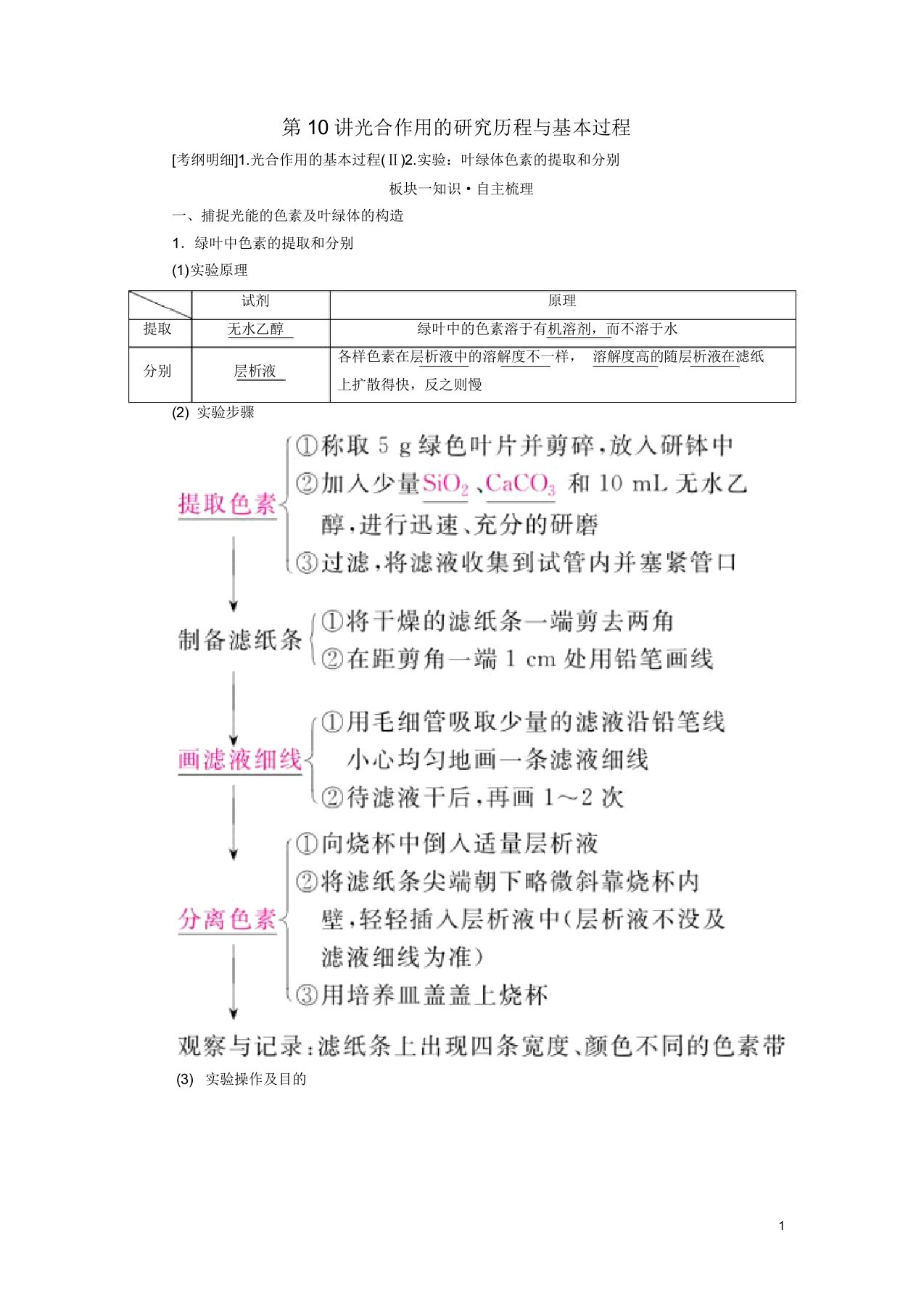 (全国版)2019版高考生物一轮复习第10讲光合作用的探究历程与基本过程培优学案