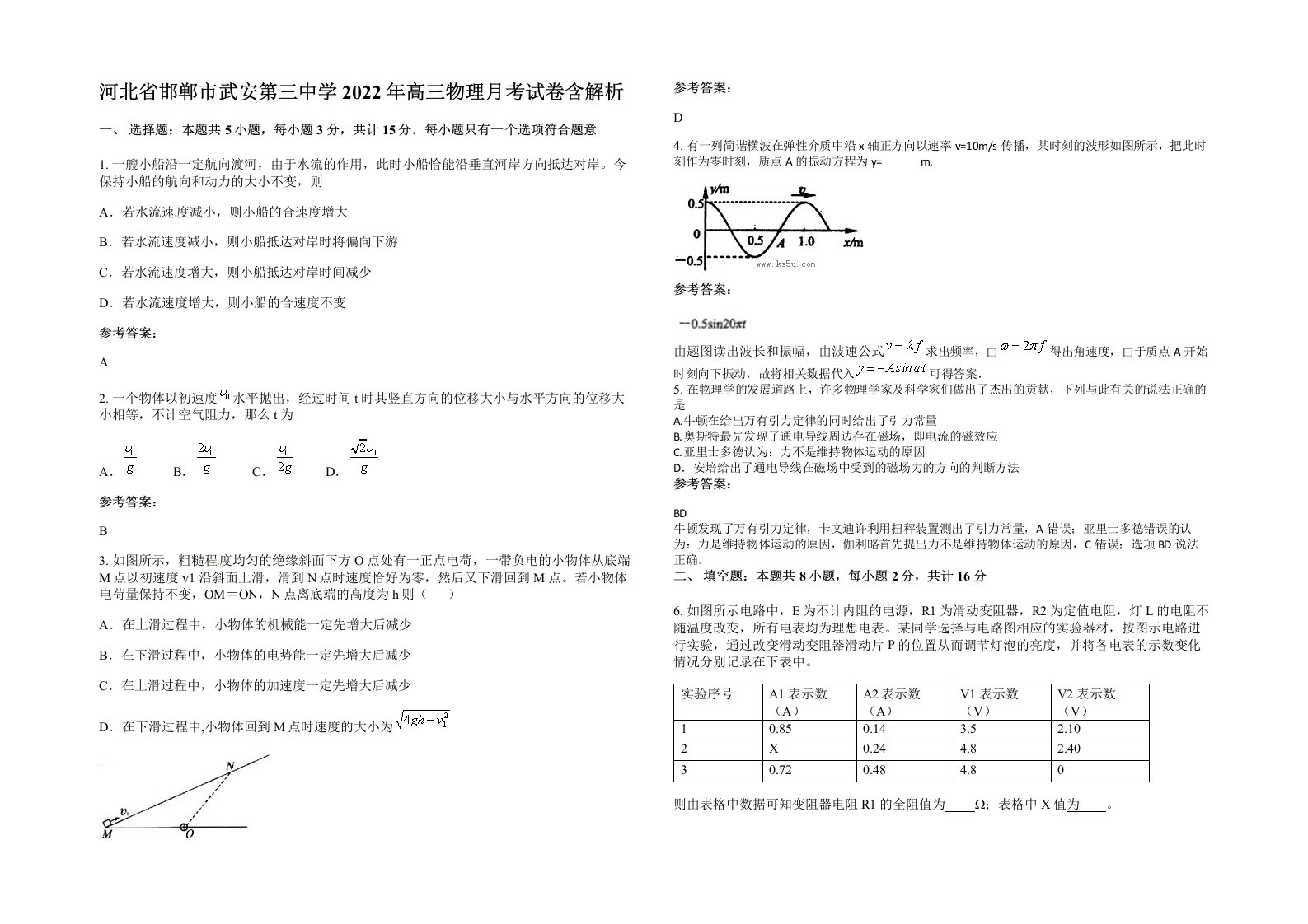 河北省邯郸市武安第三中学2022年高三物理月考试卷含解析